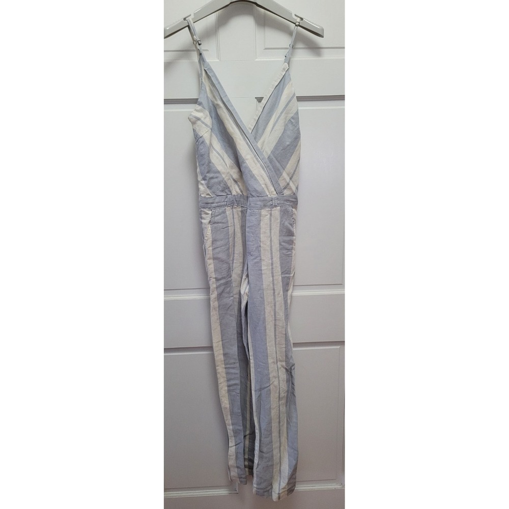 YFB Young Fabulous & Broke Linen Blend Jet Striped Jumpsuit - Lt Blue/White - XS